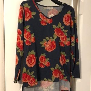 Long Sleeve Rose Print Sweater